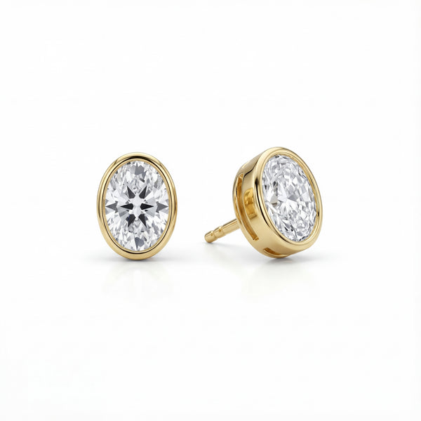 Oval Bezel Lab-Grown Diamond Stud Earrings