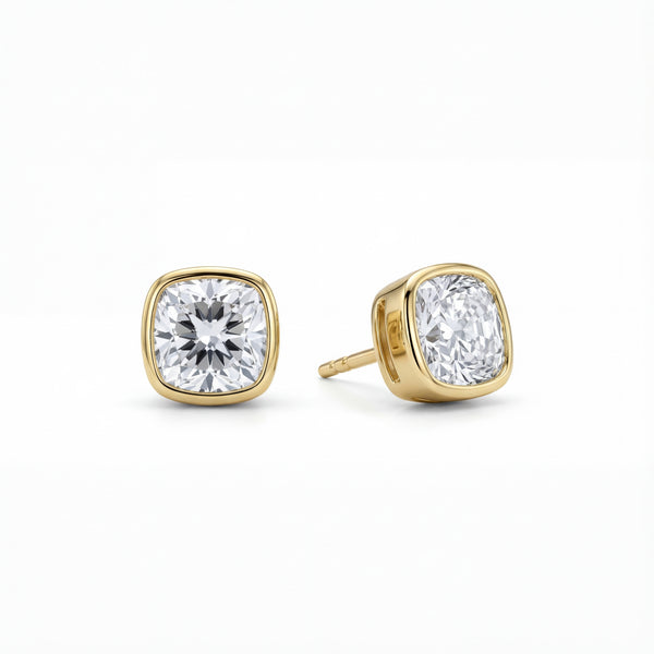 Cushion Bezel Lab-Grown Diamond Stud Earrings