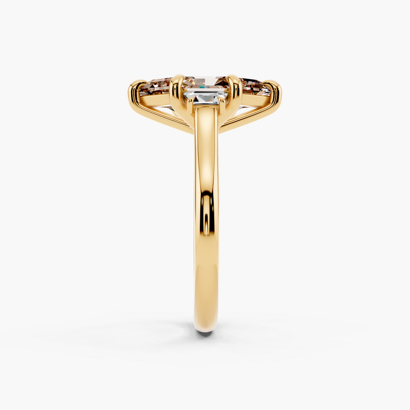 Three Stone Brilliant Trapezoid Champagne Setting