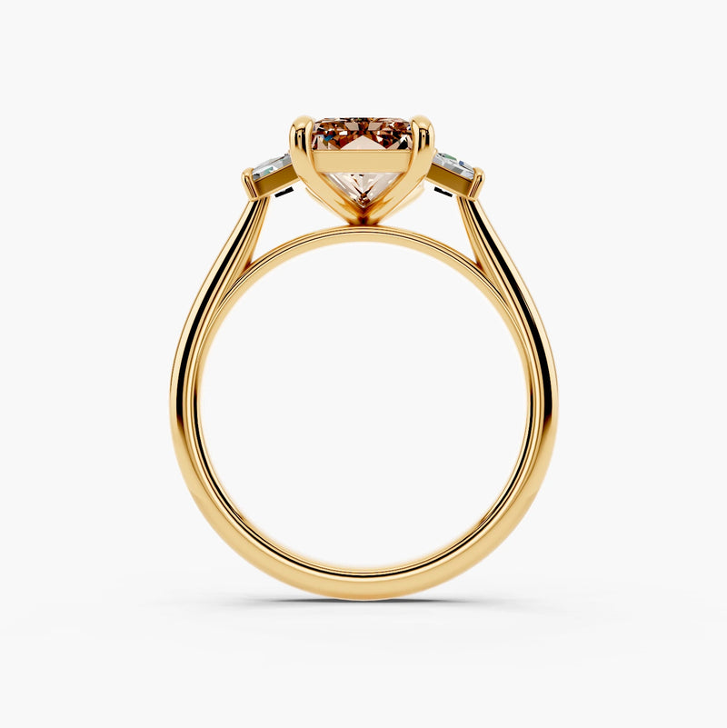 Three Stone Step Cut Trapezoid Champagne Setting