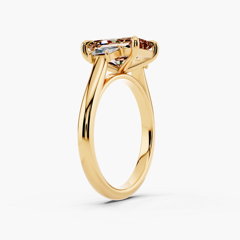 Three Stone Step Cut Trapezoid Champagne Setting