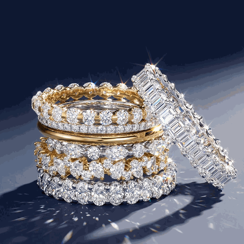 Smiling woman wearing a simple 3mm white gold wedding band, hand gently resting on her face