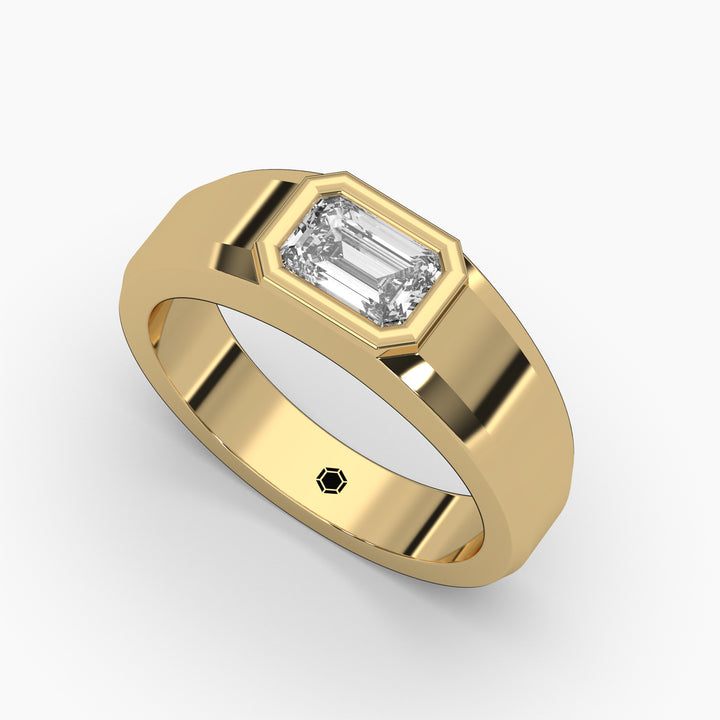 1ctw Emerald Lab Grown Diamond Men's Bezel Wedding Ring | 14k Yellow Gold