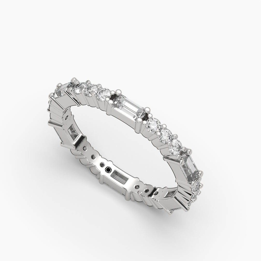 1ctw Round and Baguette Lab Grown Diamond Eternity Wedding Ring | 14k Gold