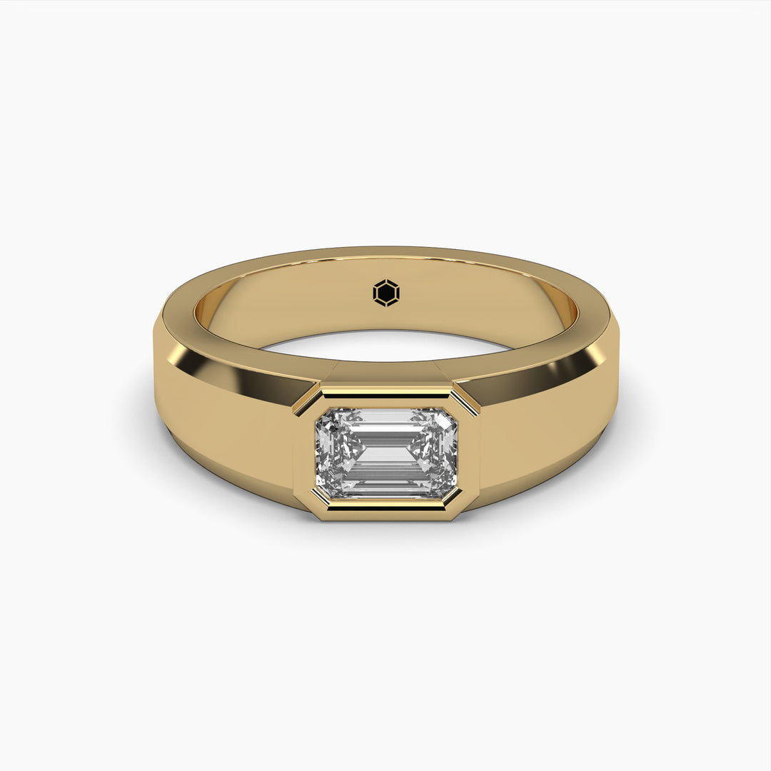 1ctw Emerald Lab Grown Diamond Men's Bezel Wedding Ring | 14k Yellow Gold