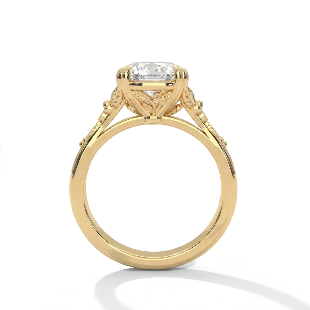 Gold ring with a diamond on a white background