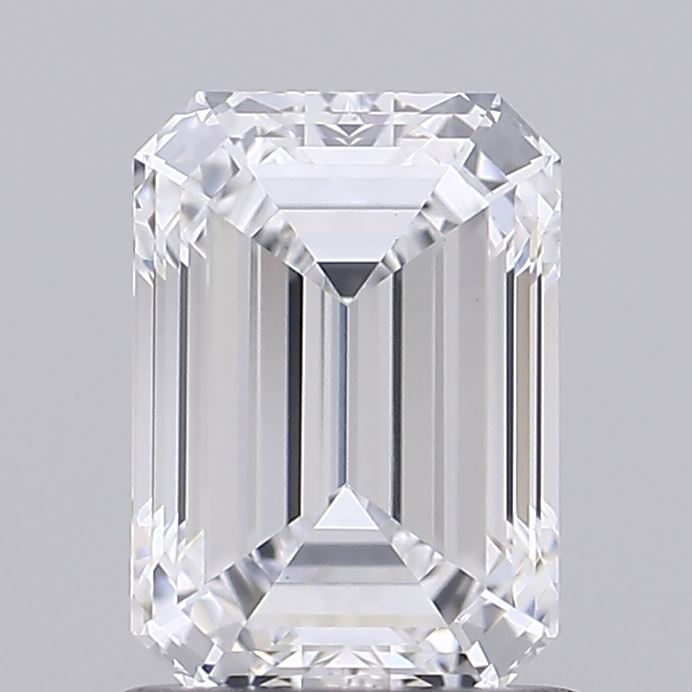 1.0 A sparkling, rectangular-cut diamond with a brilliant, faceted surface reflecting light, showcasing its clarity and elegance.