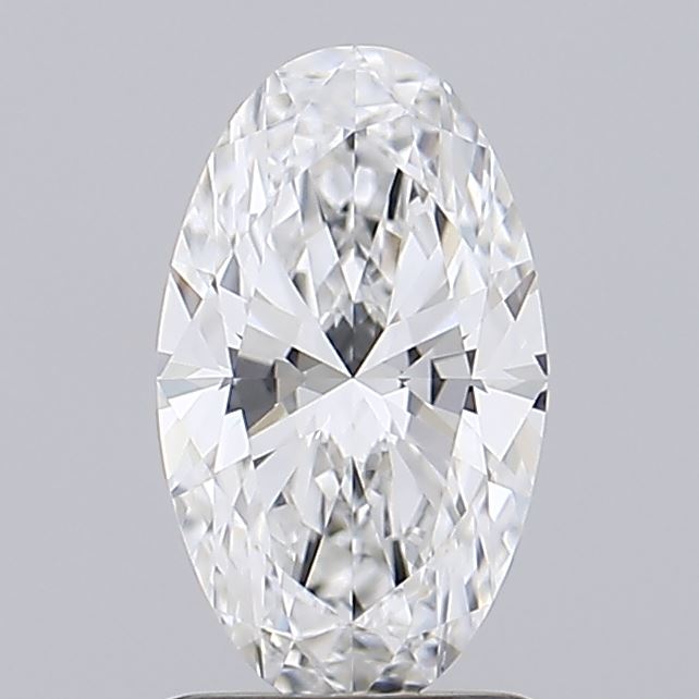 1.01 A dazzling, oval-cut diamond with brilliant facets, reflecting light brilliantly against a soft gray background.