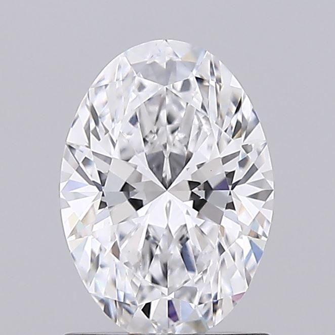 1.01 Oval-shaped diamond set against a plain gray background. The diamond's facets create intricate patterns, reflecting light with a bright, elegant sparkle.