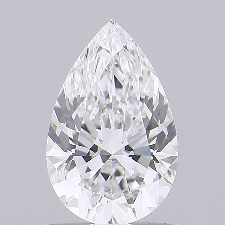 1.02 A pear shaped faceted diamond against a neutral background.