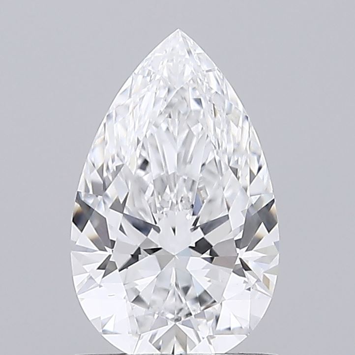 1.02 Pear-shaped diamond with intricate facets against a gray background.