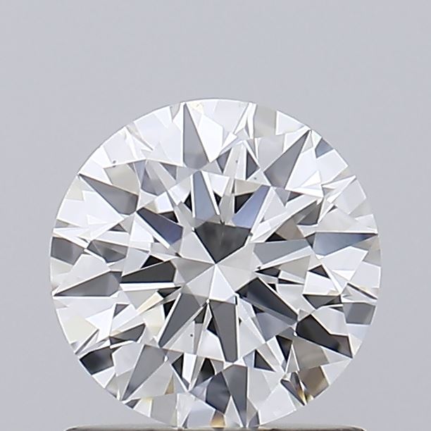 1.02 A sparkling round brilliant diamond, showcasing numerous facets that reflect light, set against a soft gray background.