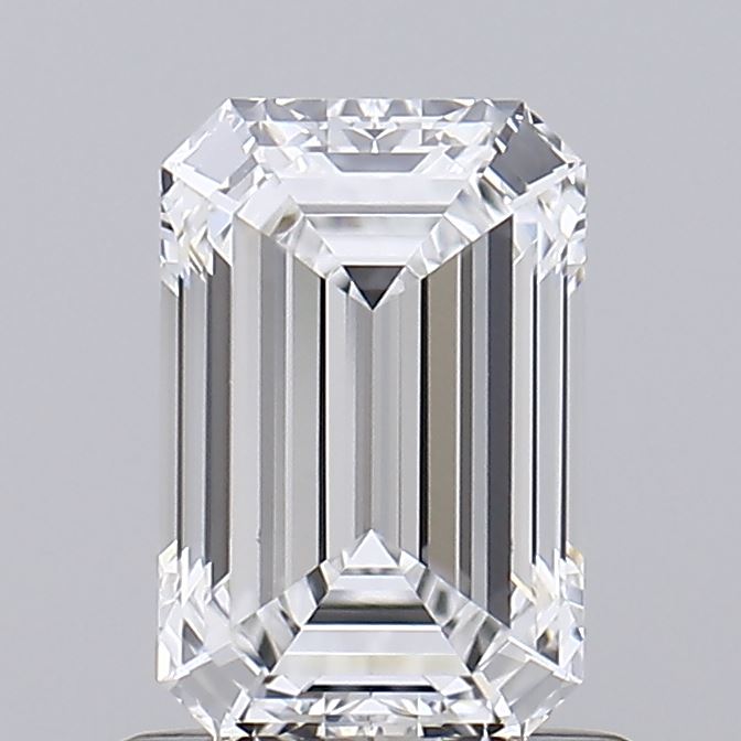 1.03 Emerald-cut diamond with step cuts and bright facets against a neutral background.
