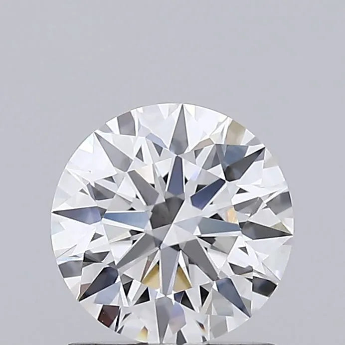 1.04 A close up of a brilliant round cut diamond against a grey background.