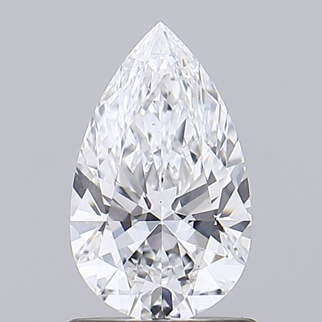 1.04 Pear-shaped diamond with intricate facets, radiating brilliance against a neutral background.