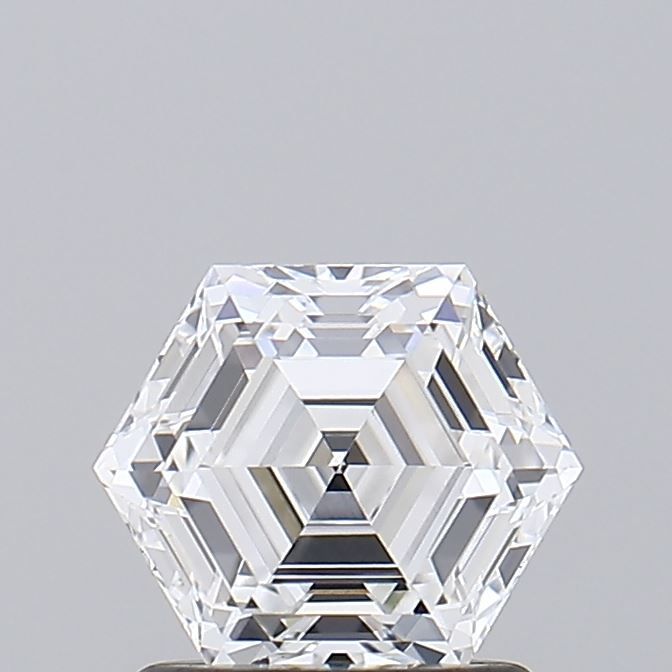 1.06 A precisely cut clear gemstone against a grey background.