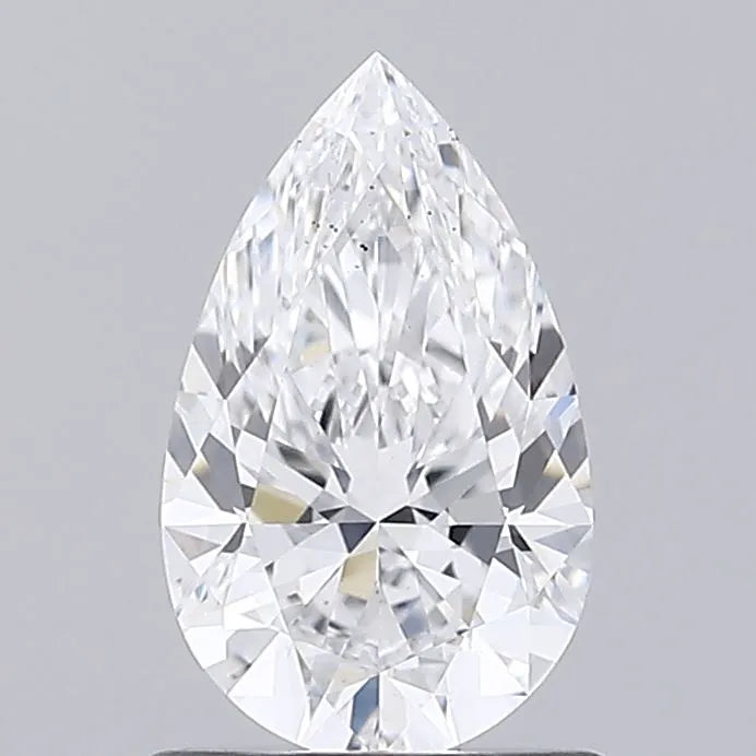 1.07 A pear shaped brilliant cut diamond on a light grey background.