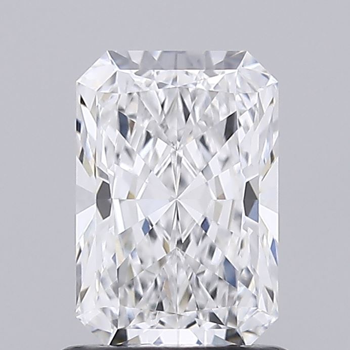 1.07 A radiant cut clear diamond against a grey background.