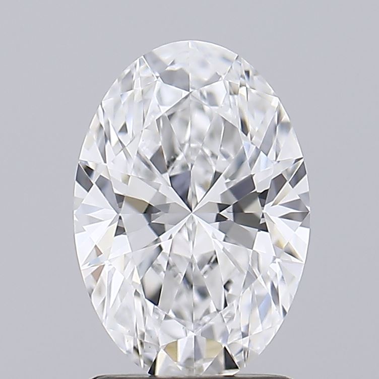 1.08 Oval cut diamond with multiple facets on a grey background.