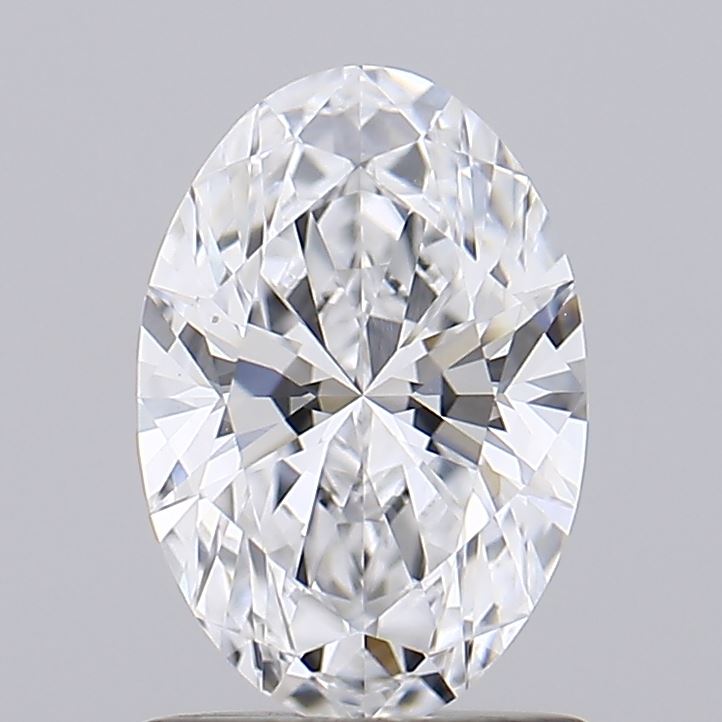 1.09 Oval-shaped diamond with intricate facets reflecting light, creating a dazzling sparkle. Set against a plain gray background, showcasing elegance and clarity.