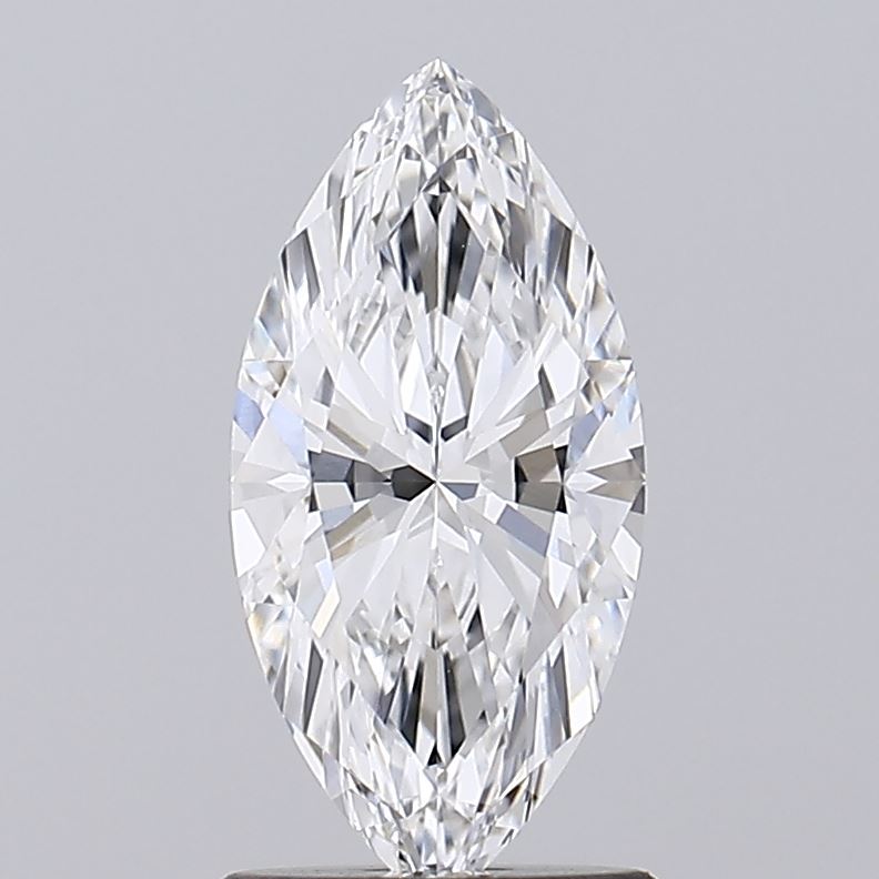 1.24 A brilliant marquise-cut diamond on a display stand, showcasing its intricate facets