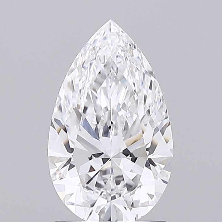 1.3 Pear-shaped diamond with intricate facets against a neutral background.