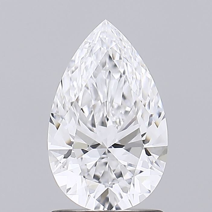 1.33 A sparkling pear-shaped diamond with intricate faceting, showcasing clarity and brilliance against a soft gray background.