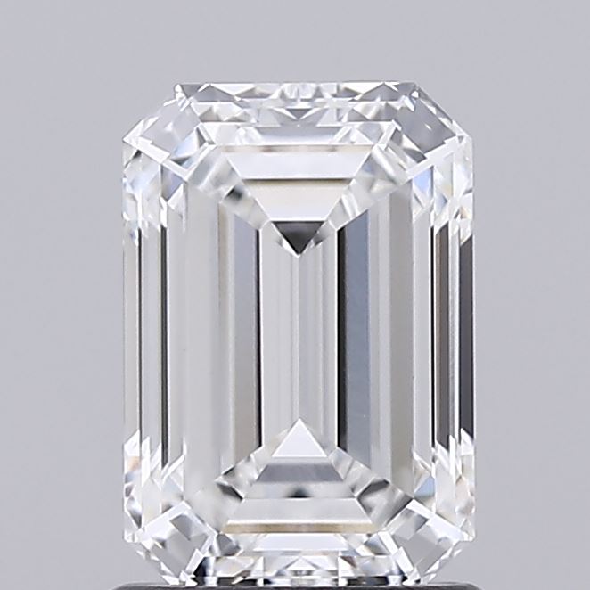 1.38 A brilliant, clear emerald-cut diamond displaying intricate facets