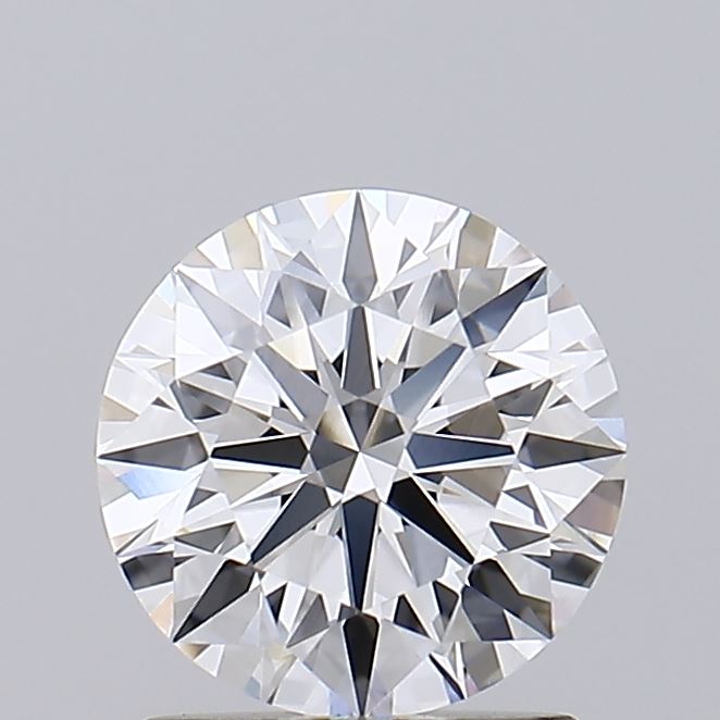 1.42 Close-up of a round brilliant cut diamond against a grey background.