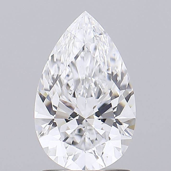 1.51 Pear-shaped diamond with intricate facets against a neutral background.