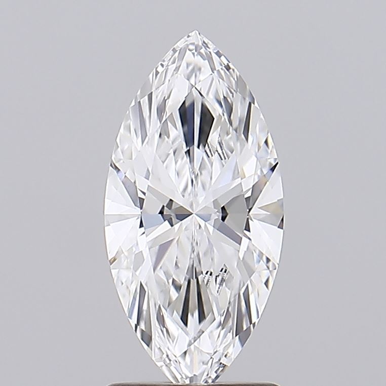 1.51 A stunning marquise-cut diamond gleams brilliantly, showcasing its intricate facets against a soft gray background.