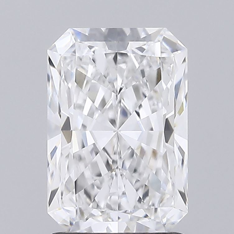 1.52 A sparkling rectangular diamond with precise facets, showcasing brilliant clarity and luminosity against a soft gray background.