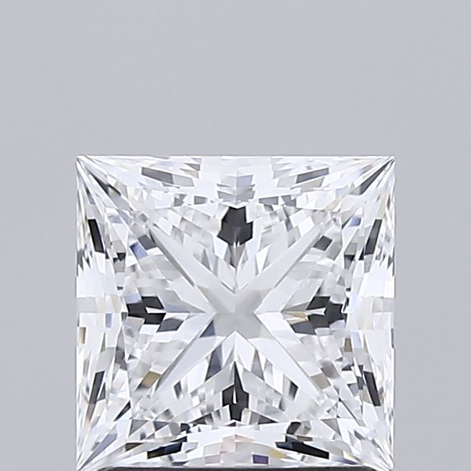 1.53 A princess cut diamond glistens on a pristine white background, showcasing its brilliance and clarity.