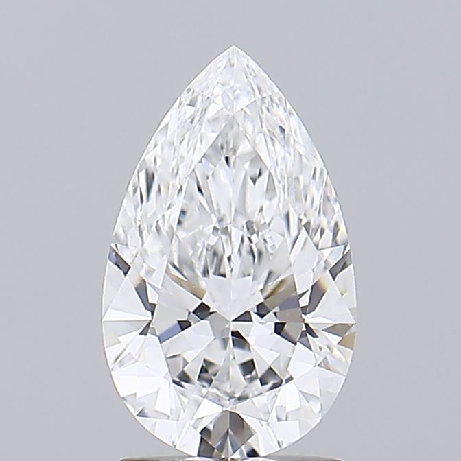 1.56 A sparkling pear-shaped diamond gemstone reflecting light, showcasing intricate facets and clarity against a neutral background.