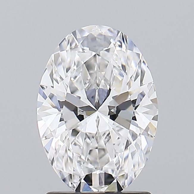 1.59 A stunning, highly reflective oval diamond showcasing intricate faceting and brilliance against a light gray background.