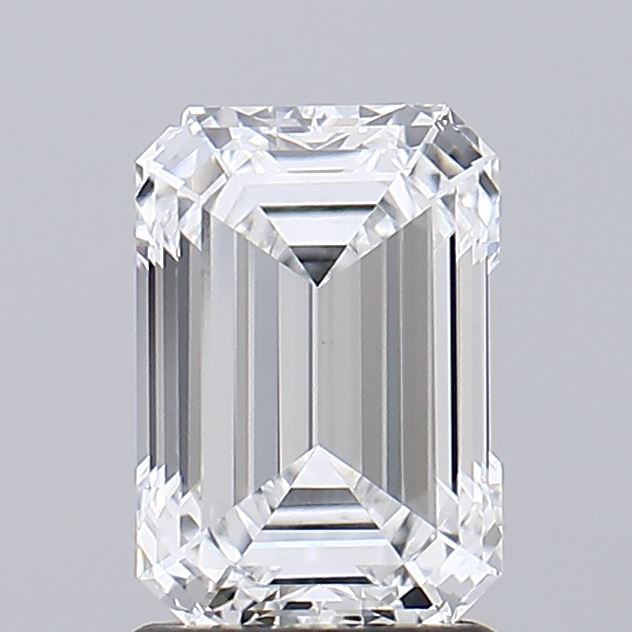 1.7 A pristine emerald cut diamond showcased against a grey background.