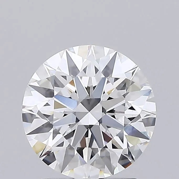 1.72 A brilliant round cut diamond isolated on a grey background.