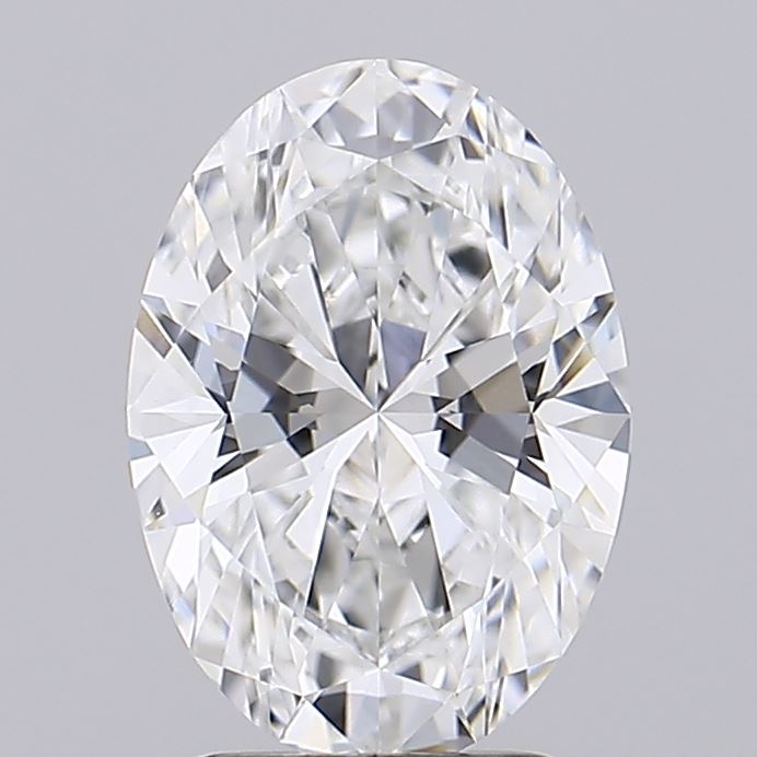 1.73 A brilliant, oval-cut diamond showcasing intricate faceting and exceptional clarity against a light grey background.