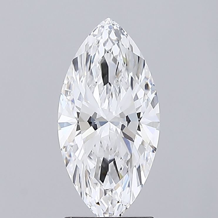 1.74 A stunning marquise-cut diamond, expertly faceted, reflecting light brilliantly against a soft gray background.