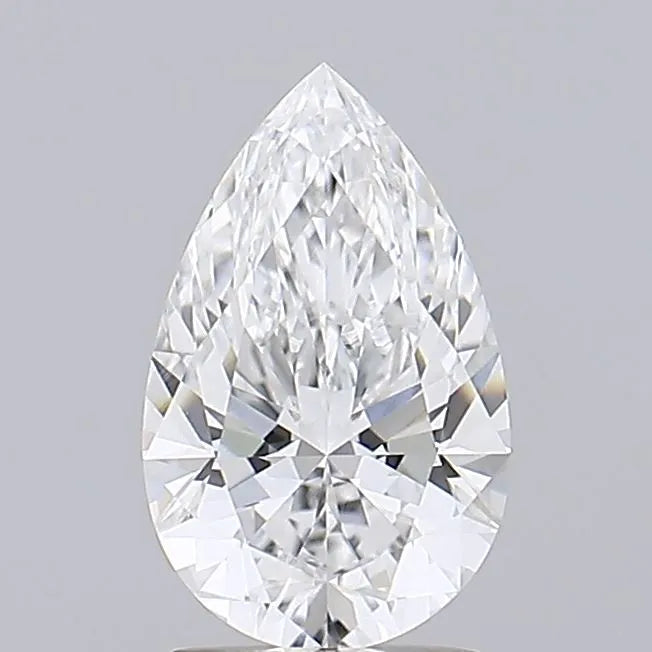 1.76 A sparkling pear shaped diamond against a grey background.