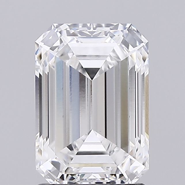 1.78 A sparkling emerald cut diamond against a grey background.