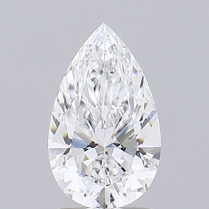 1.81 A pear shaped diamond isolated against a grey background.