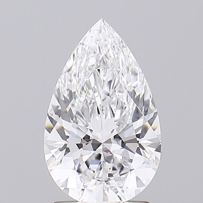 1.81 A sparkling, pear-shaped diamond displaying intricate facets that reflect light beautifully against a neutral background.