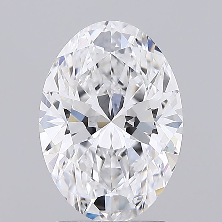 1.84 An oval-cut diamond sparkles brilliantly, showcasing intricate facets and clarity against a neutral background.
