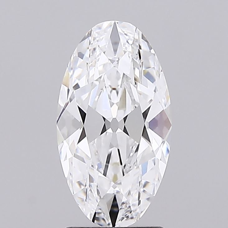 1.94 A brilliant, cut diamond in an elongated oval shape, reflecting light in numerous facets against a grey background.