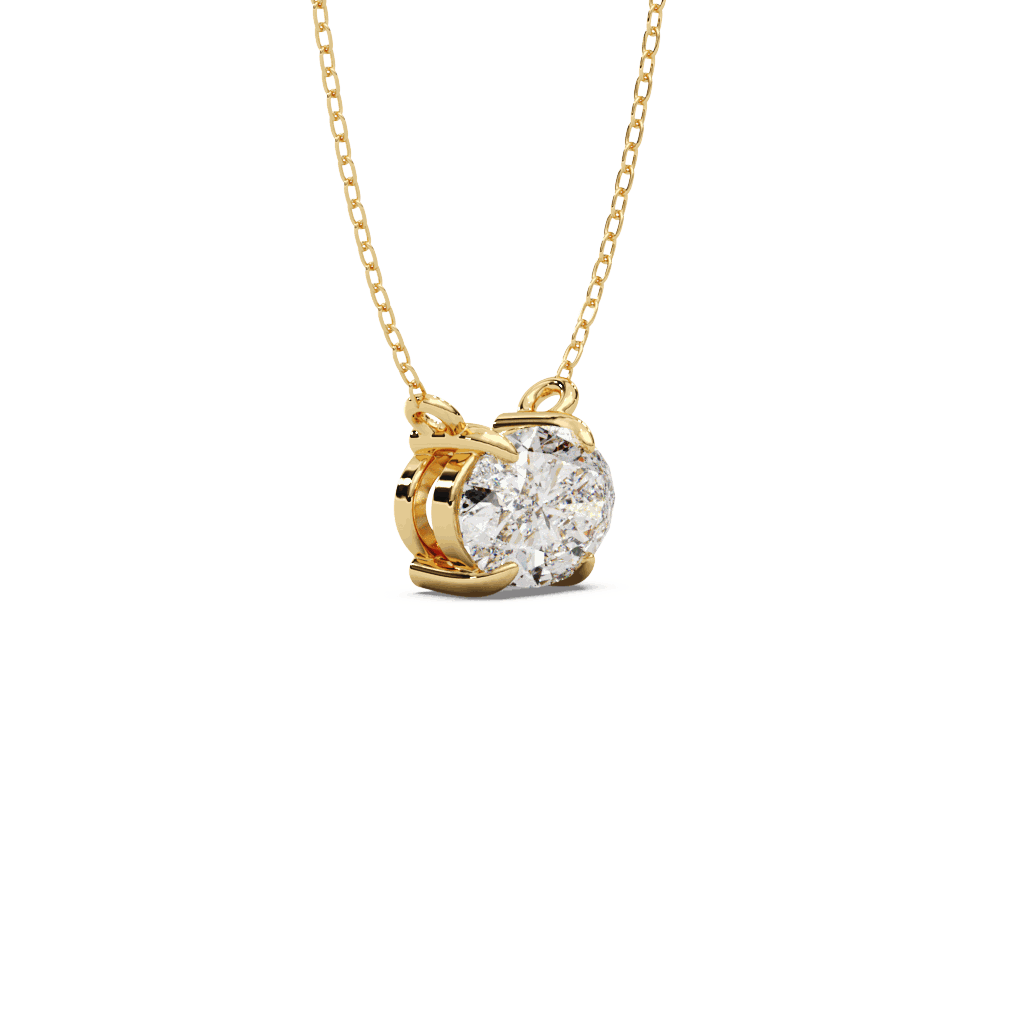 Oval solitaire lab grown diamond pendant necklace in 14K gold with delicate chain