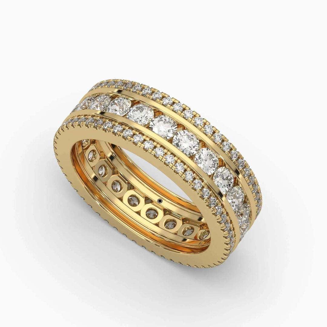 14k yellow gold unisex band with channel set round lab grown diamonds totaling 3 carats