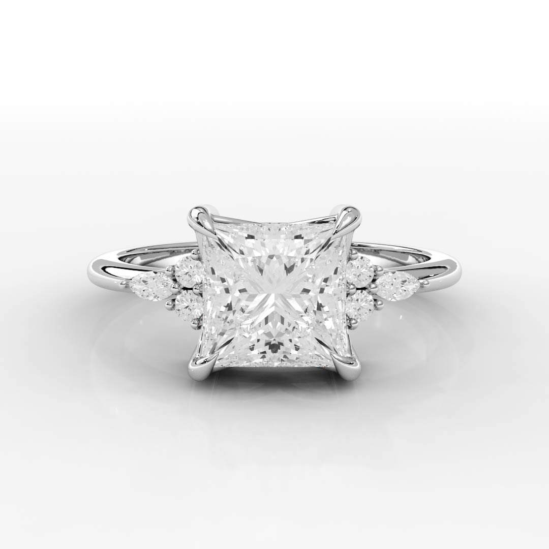 Triana Setting Engagement Ring with claw prong accents and lab grown diamond stones in a handcrafted elegant design