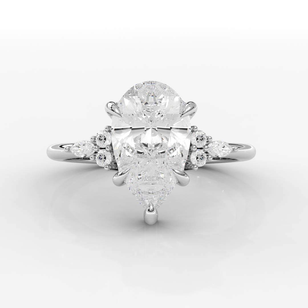 Triana Setting Engagement Ring with pear-shaped center diamond and lab grown diamond accents, claw prong design in polished metal band
