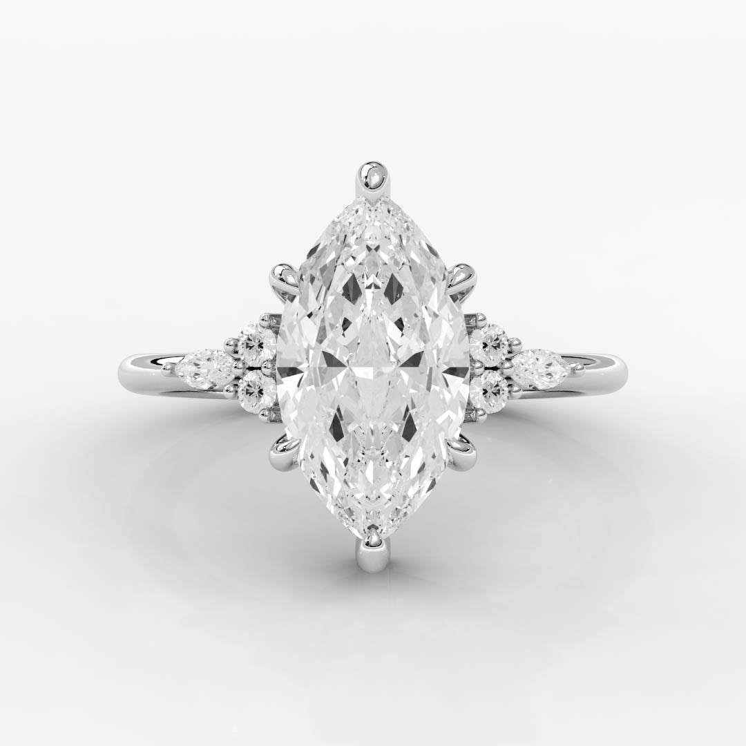 Triana Setting Engagement Ring with marquise center diamond and claw prong accents on a sleek band